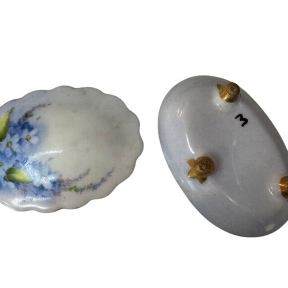 Antique Hand-Painted Floral Porcelain Trinket Box With Lid - Picture 4 of 5